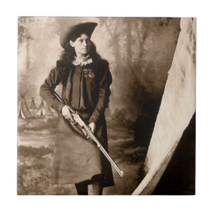 Miss Annie Oakley with Gun, Vintage Photo Portrait Tile