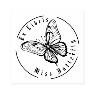 Miss Butterfly Black and White Personalised Rubber Stamp