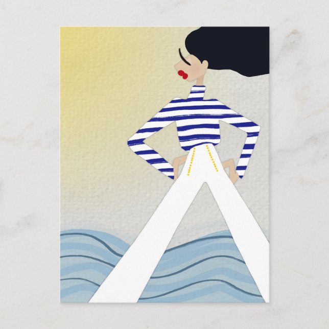 Miss Captain Sailor Fashion Illustration Art Postcard (Front)