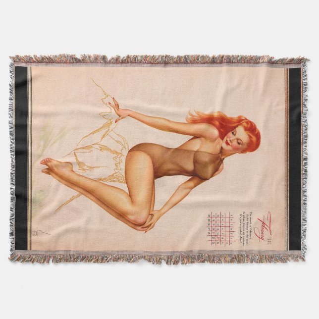 Miss February Varga Girl 1946 Pin-up Calendar Throw Blanket (Front)