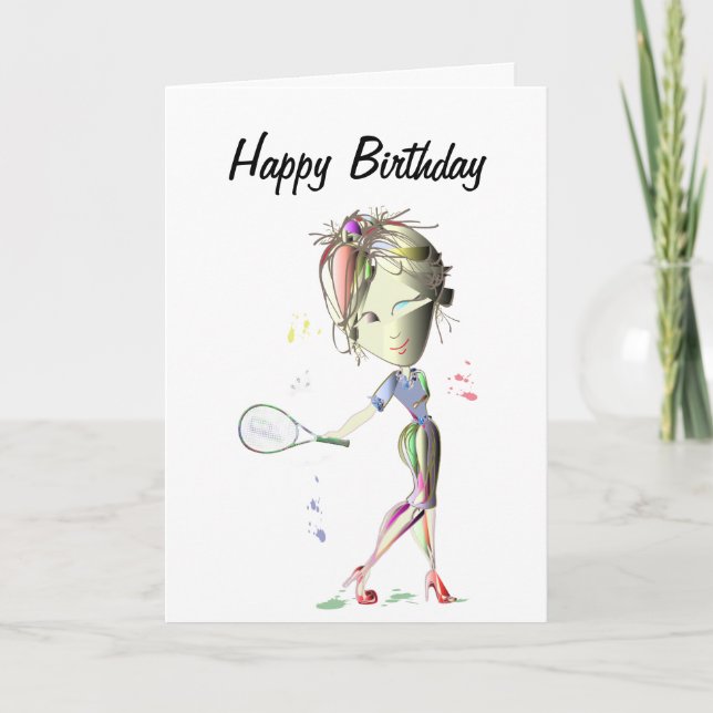 Miss-fit Girl Plays Tennis Birthday Greeting Card (Front)
