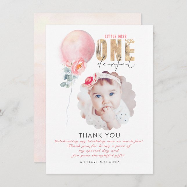 Miss Girl's Birthday Thank You Photo Card (Front/Back)