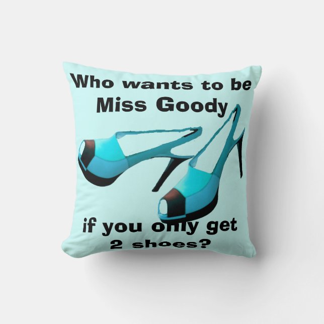 Miss Goody Two Shoes Fashionista Turquoise Black Cushion (Front)