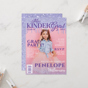 Miss Kinder Grad Glitter Drip Photo Magazine Cover Invitation