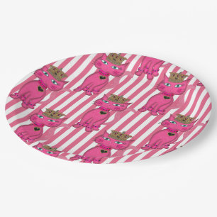 Miss Kitty Pink Glitter,Stripes 5AO-PAPER PLATES