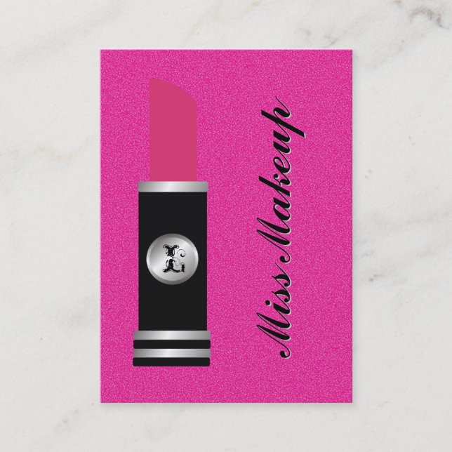 Miss Makeup On Hot Pink Pattern Business Card (Front)