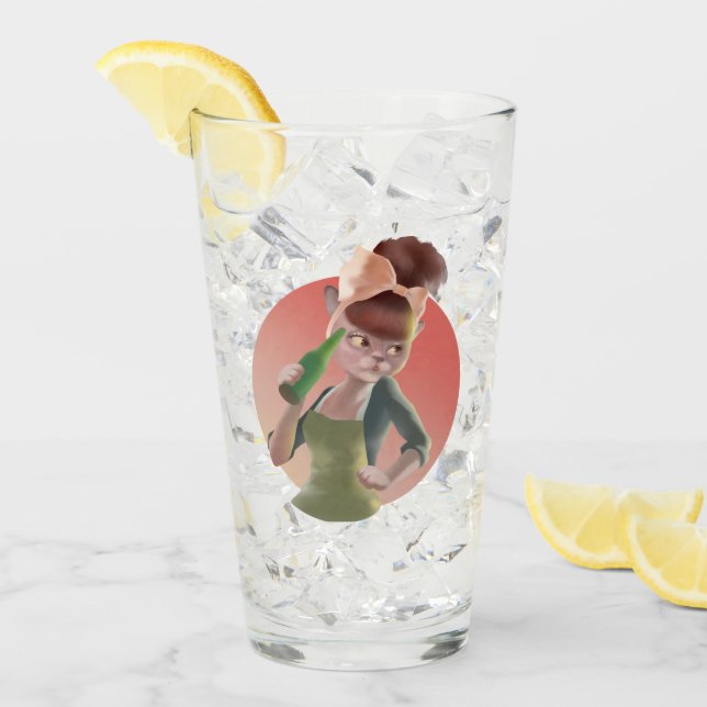 Miss Meow: Retro Bar Vibes & Sassy Bow Cat Glass (Front Ice)