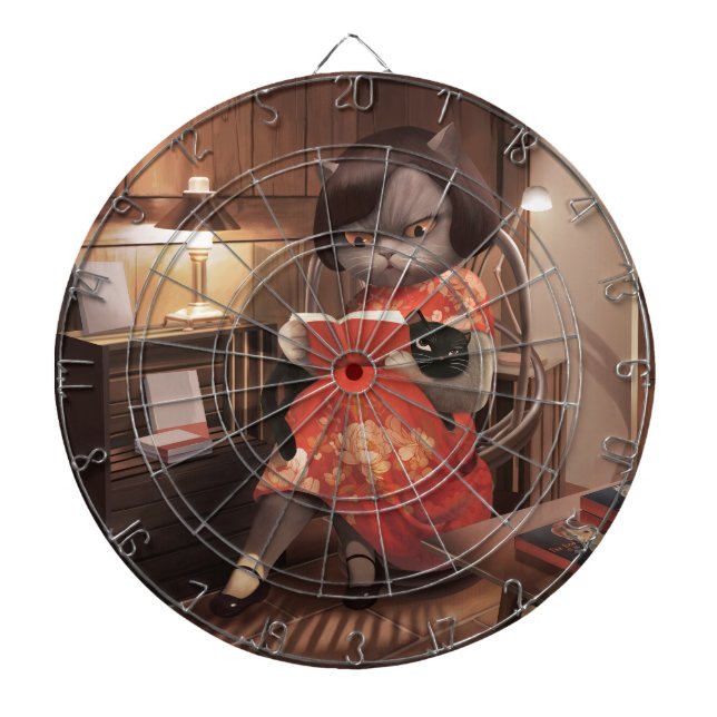 Miss Meow – Vintage Cat Reading Time Dartboard (Front)