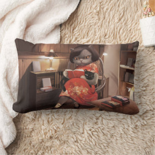 Miss Meow – Vintage Cat Reading Time Lumbar Cushion