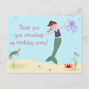 Miss Mermaid Party Thank You Postcard