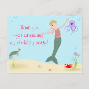 Miss Mermaid Party Thank You Postcard