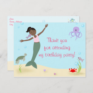 Miss Mermaid Party Thank You Postcard