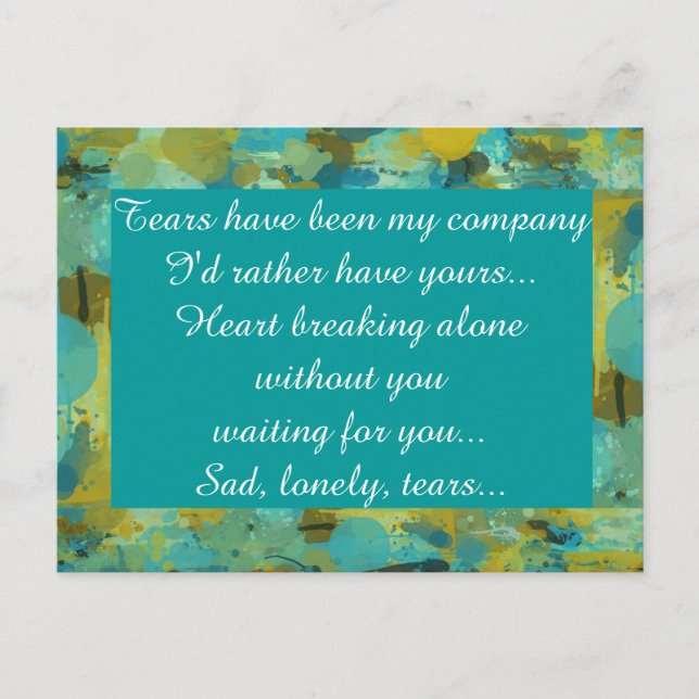 Miss Missing Sad Lonely Heart Broken Postcard (Front)