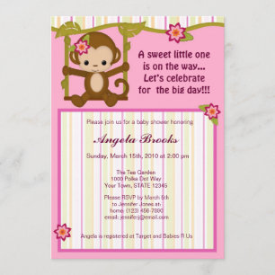 Miss Monkey Baby Shower Invitations Girl