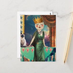 Miss Moon and Her Cat Surreal Art Postcard