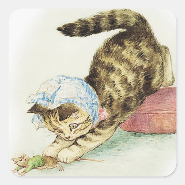 “Miss Moppet Chases a Mouse” by Beatrix Potter Square Sticker (Front)