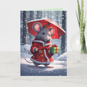 Miss Mousie Under the Umbrella Holiday Card