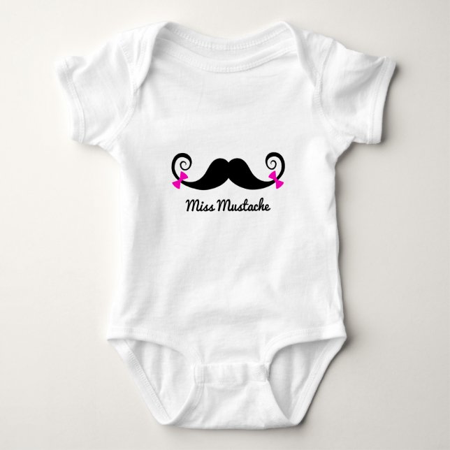 Miss Moustache design with pink bows Baby Bodysuit (Front)