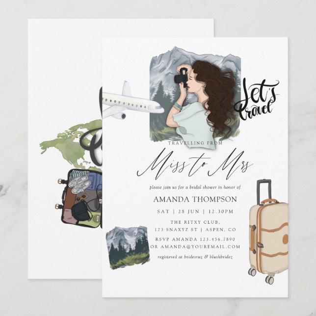 Miss - Mrs Mountain Adventure Travel Bridal Shower Invitation (Front/Back)