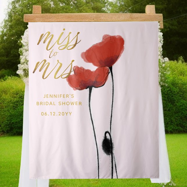 Miss Mrs Wildflower Red Poppy Pink Bridal Backdrop Tapestry (Creator Uploaded)