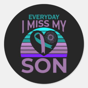 Miss My Son Heart Sunflower Suicide Awareness Mum  Classic Round Sticker