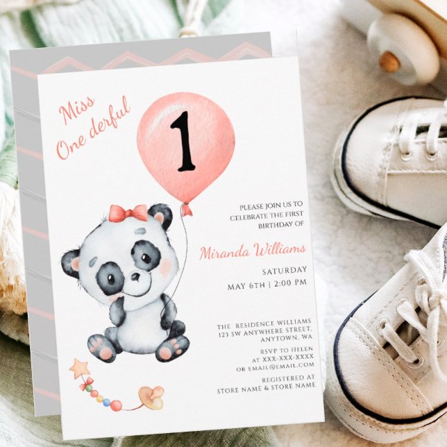 Miss One derful Baby Girl's 1st Birthday Invitation (Creator Uploaded)
