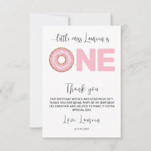 Miss Onederful 1st Birthday Thank You Card