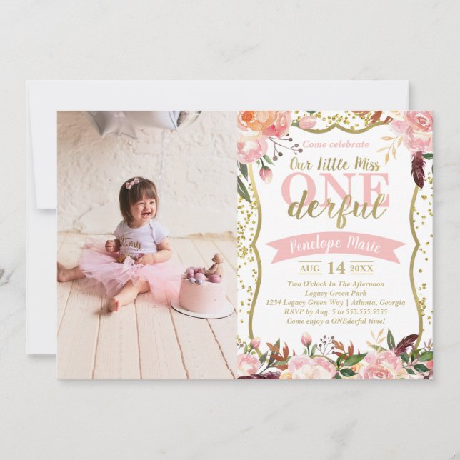 Miss ONEderful Birthday Party Invitation (Front)