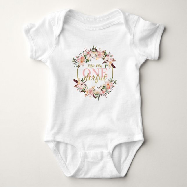 Miss ONEderful Birthday Shirt, Boho, Floral Toddle Baby Bodysuit (Front)