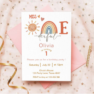 Miss ONEderful Girl 1st Birthday Invitation
