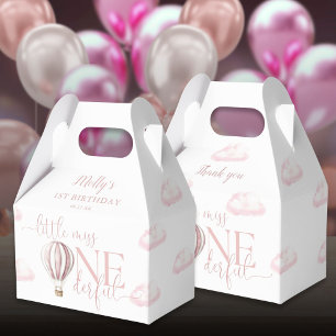 Miss Onederful Pink Balloon Girl 1st Birthday Favour Box
