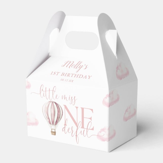Miss Onederful Pink Balloon Girl 1st Birthday Favour Box (Front Side)