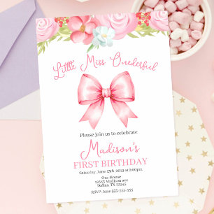 Miss Onederful Pink Bow First Birthday Invitation