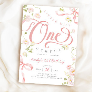 Miss Onederful Pink Floral 1st Birthday Invitation