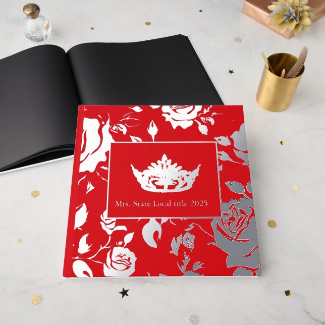 Miss Pageant America Crown Foil Roses Scrapbook Guest Book (Front Open)