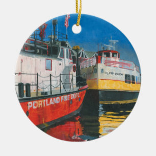 Miss Portland Fireboat and Casco Bay Ferries Ceramic Ornament