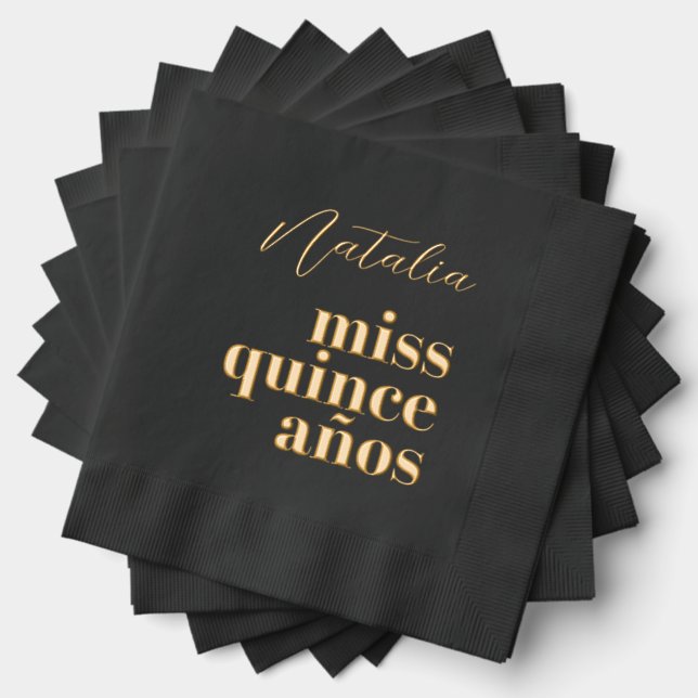Miss Quince Años Black and Gold Foil Napkins (Insitu (Stacked))