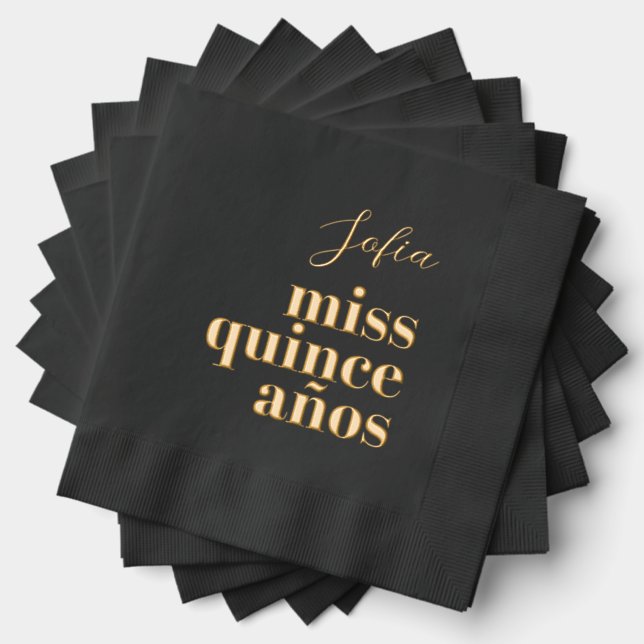 Miss Quince Años Black and Gold Foil Napkins (Insitu (Stacked))