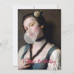 Miss Sassy blowing bubble gum Happy Birthday Card