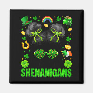 Miss shenanigans messy bun shamrock st patrick day magnet