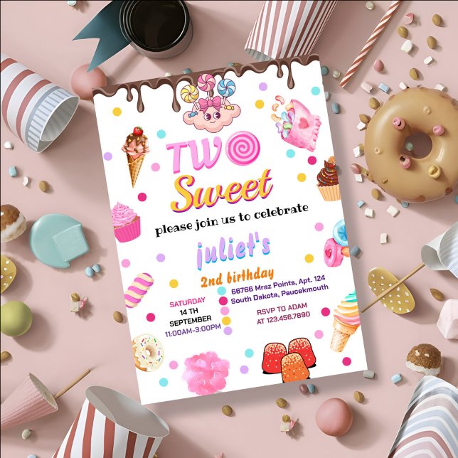 miss summer cute kids girl two sweet 2nd birthday invitation (Creator Uploaded)