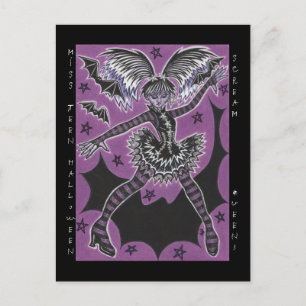 Miss Teen Halloween postcard black border