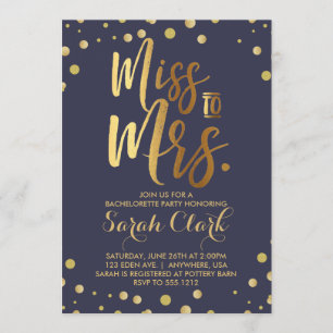 Miss to Mrs. Bachelorette Party Invitation