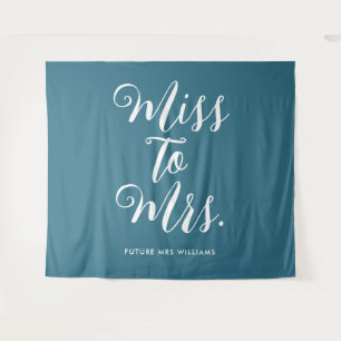 Miss to Mrs Banner Retro Modern Bachelorette Teal Tapestry