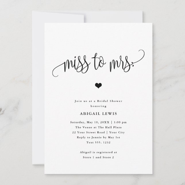 Miss to Mrs. Black/White Bridal Shower Invitation (Front)