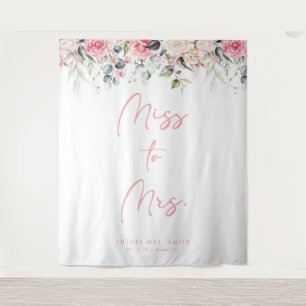 Miss To Mrs Blush Floral Bridal Shower Backdrop Tapestry