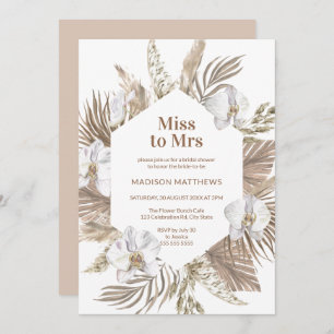 Miss to Mrs Boho Floral Bridal Shower Pink Pampas Invitation