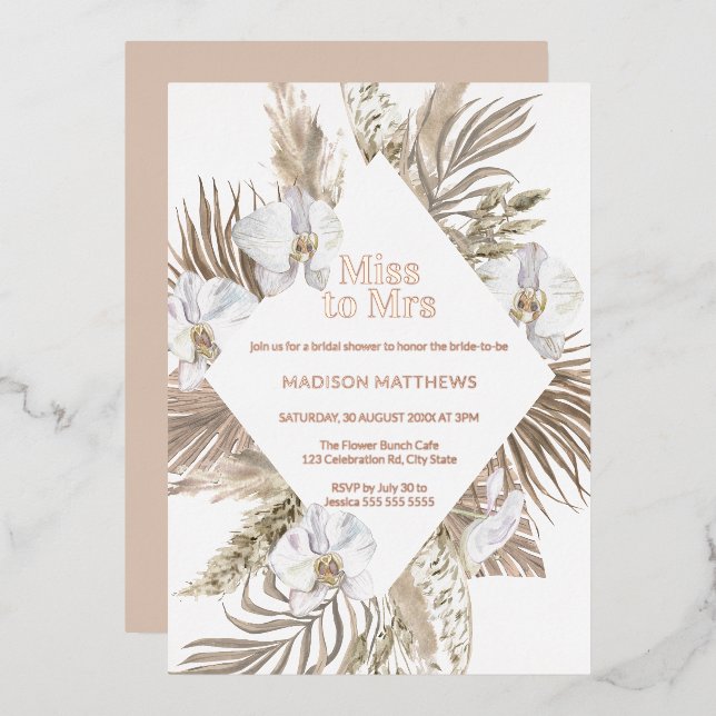 Miss to Mrs Boho Floral Bridal Shower Rose Gold  F (Front/Back)