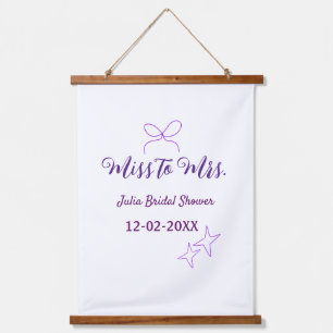 Miss to Mrs bow stars bridal shower stylish purple Hanging Tapestry