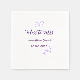 Miss to Mrs bow stars bridal shower stylish purple Napkin